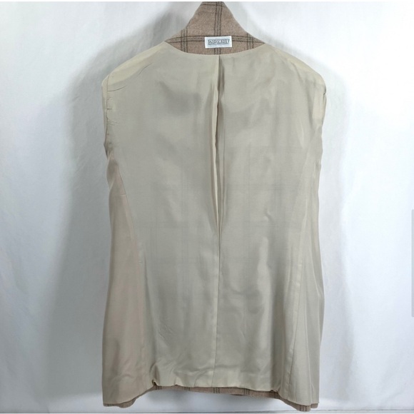 Vintage LANDSEND Womens Blazer Tan Plaid 100% Wool Button Front Cream Tan Blue - Picture 7 of 10